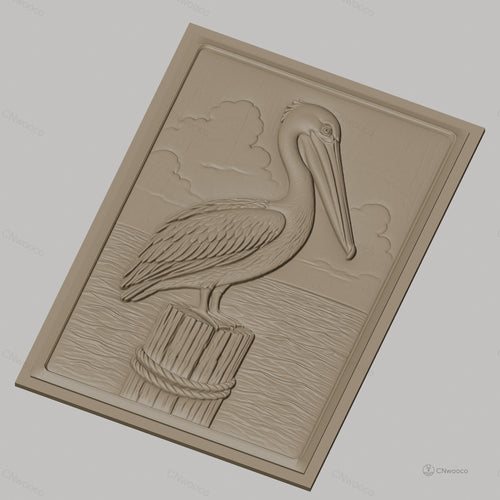 Fichier CNC & impression 3D pelican sur pieu en bois, relief marin haute qualité relief STL