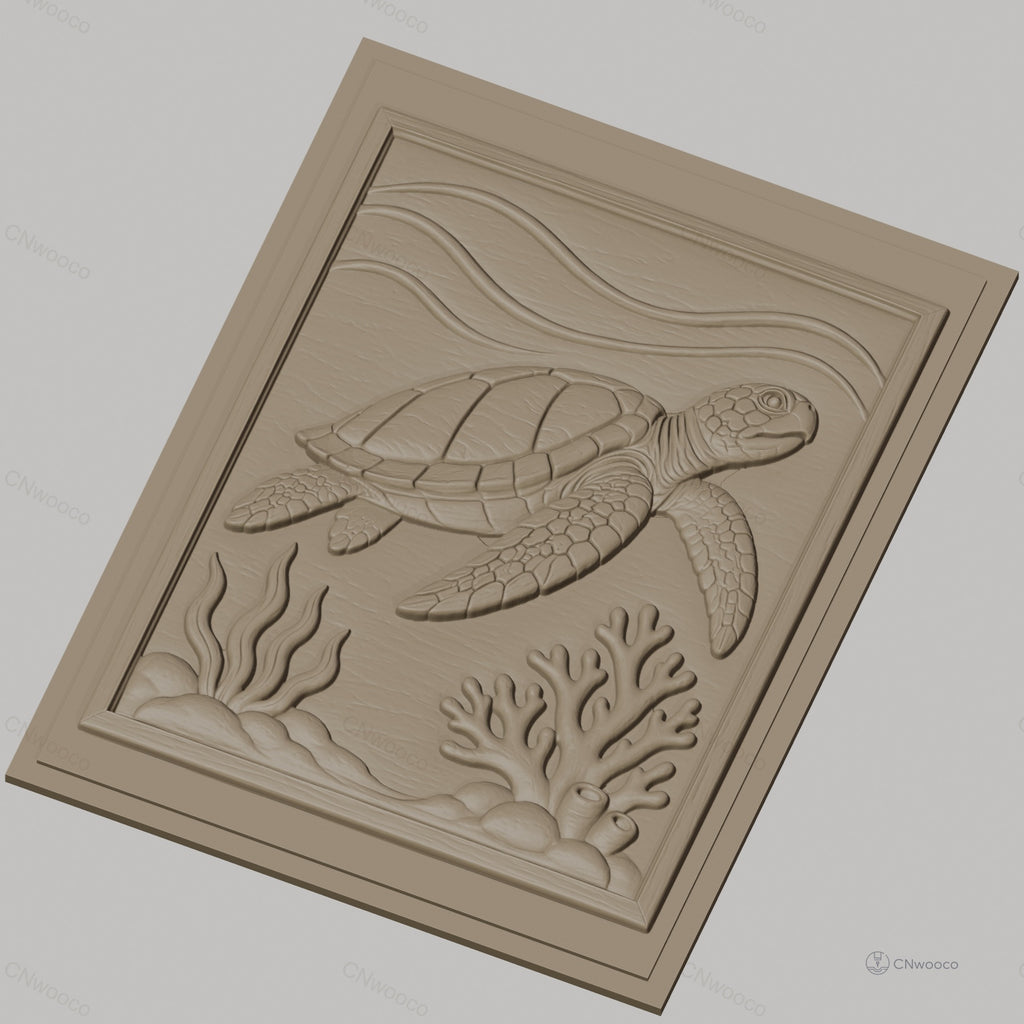 Fichier CNC & impression 3D tortue de mer, corail et algues, haute qualité relief STL