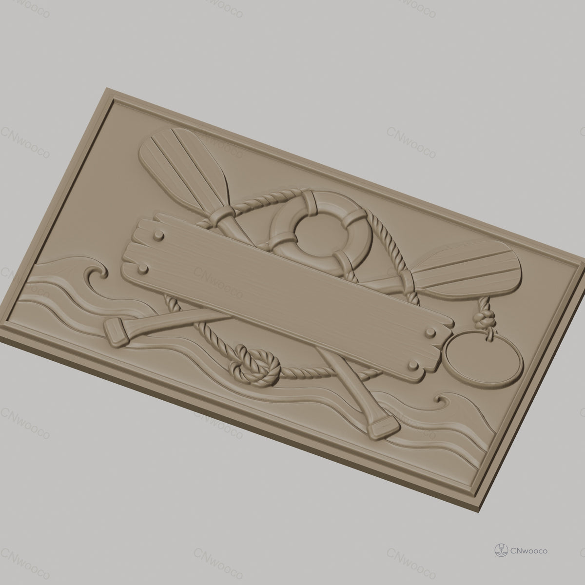 Fichier CNC & impression 3D thème nautique, rame, bouée de sauvetage, corde et vague, haute qualité relief STL