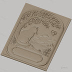 Fichier CNC & impression 3D chat contemplatif, paysage naturel, arbre et silhouette montagne, haute qualité relief STL