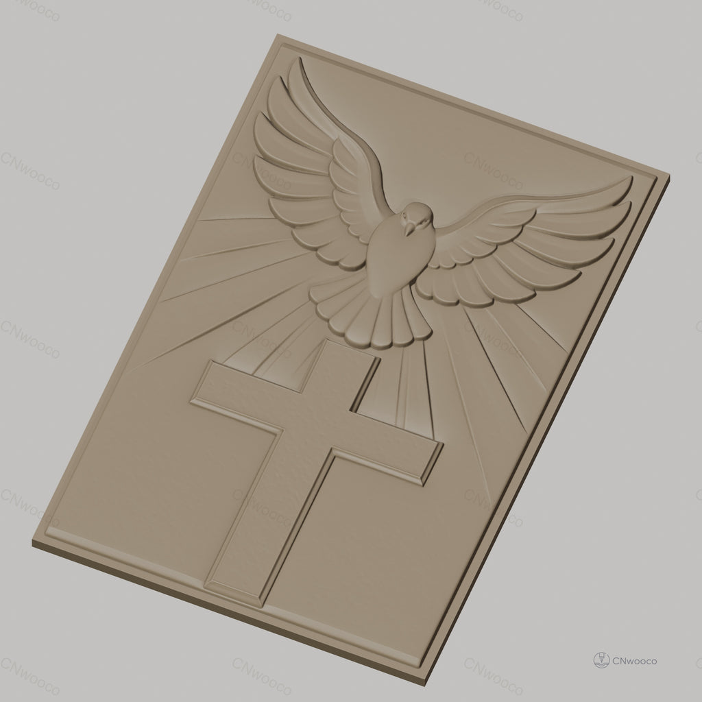 Fichier CNC & impression 3D croix chrétienne avec colombe et rayons de lumière, haute qualité relief STL