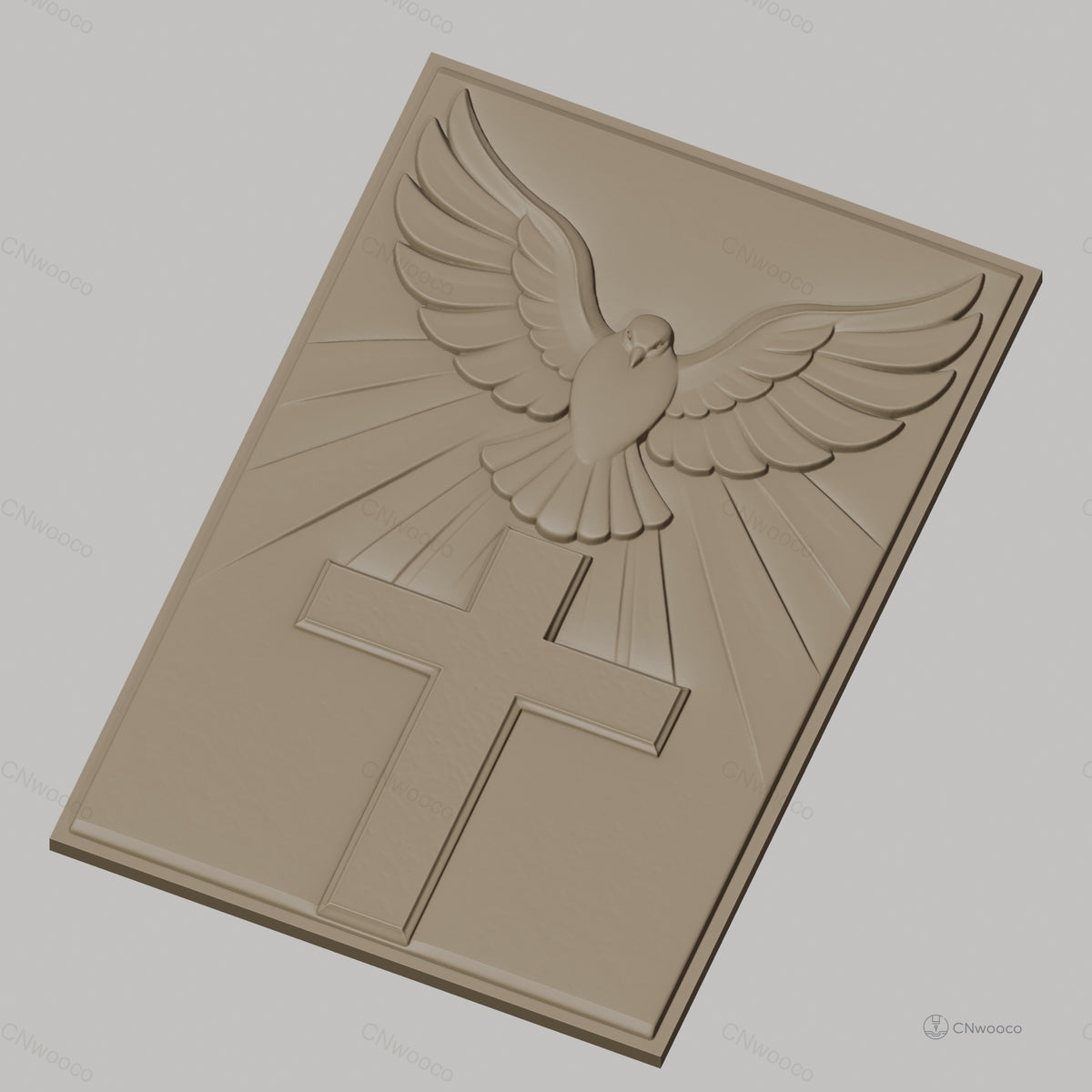 Fichier CNC & impression 3D croix chrétienne avec colombe et rayons de lumière, haute qualité relief STL