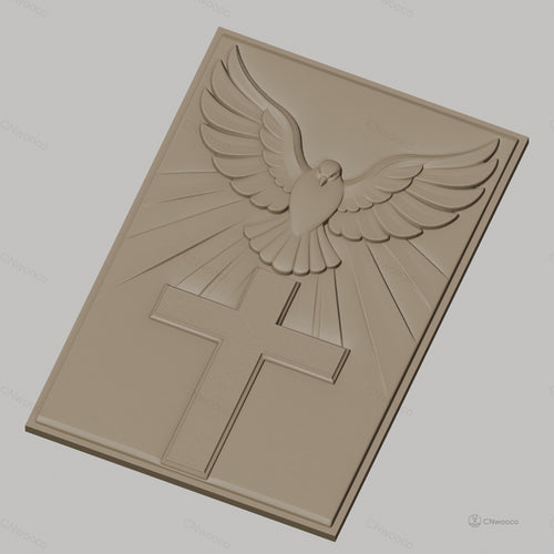 Fichier CNC & impression 3D croix chrétienne avec colombe et rayons de lumière, haute qualité relief STL