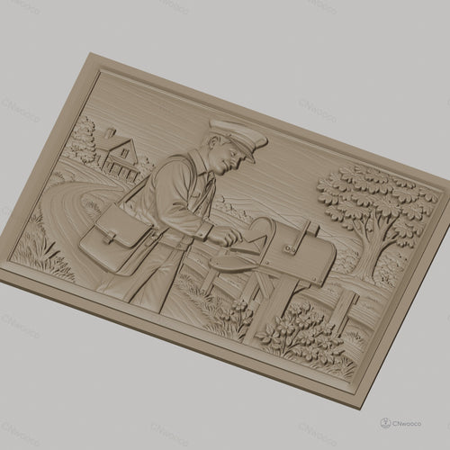 Fichier CNC & impression 3D facteur, boîte aux lettres, paysage campagne, haute qualité relief STL