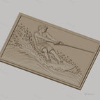 Fichier CNC & impression 3D skieur nautique, homme en action avec éclaboussures d'eau, haute qualité relief STL