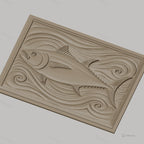 Fichier CNC & impression 3D poisson thon, relief avec vagues stylisées, haute qualité relief STL