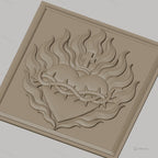 Fichier CNC & impression 3D Sacré Cœur, cœur enflammé avec couronne d'épines et croix, haute qualité relief STL