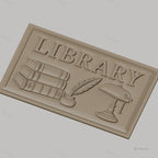 Fichier CNC & impression 3D bibliothèque, livres empilés, plume en encrier, lampe vintage, haute qualité relief STL