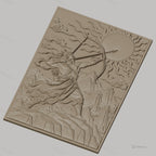 Fichier CNC & impression 3D archer mythologique, montagne, soleil, nuages, haute qualité relief STL