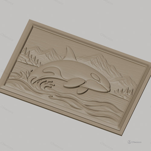 Fichier CNC & impression 3D orque sautant, vague, montagne et forêt, haute qualité relief STL