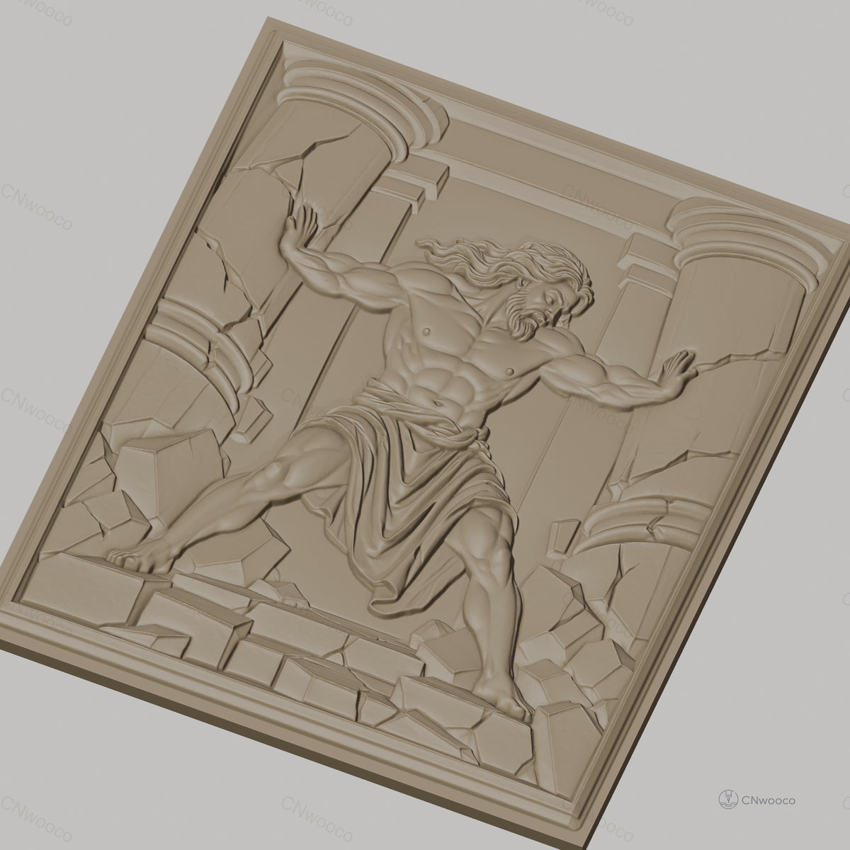 Fichier CNC & impression 3D Hercule poussant les colonnes, muscles et ruines, haute qualité relief STL