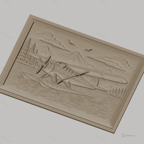 Fichier CNC & impression 3D hydravion sur lac, montagnes et forêts, haute qualité relief STL