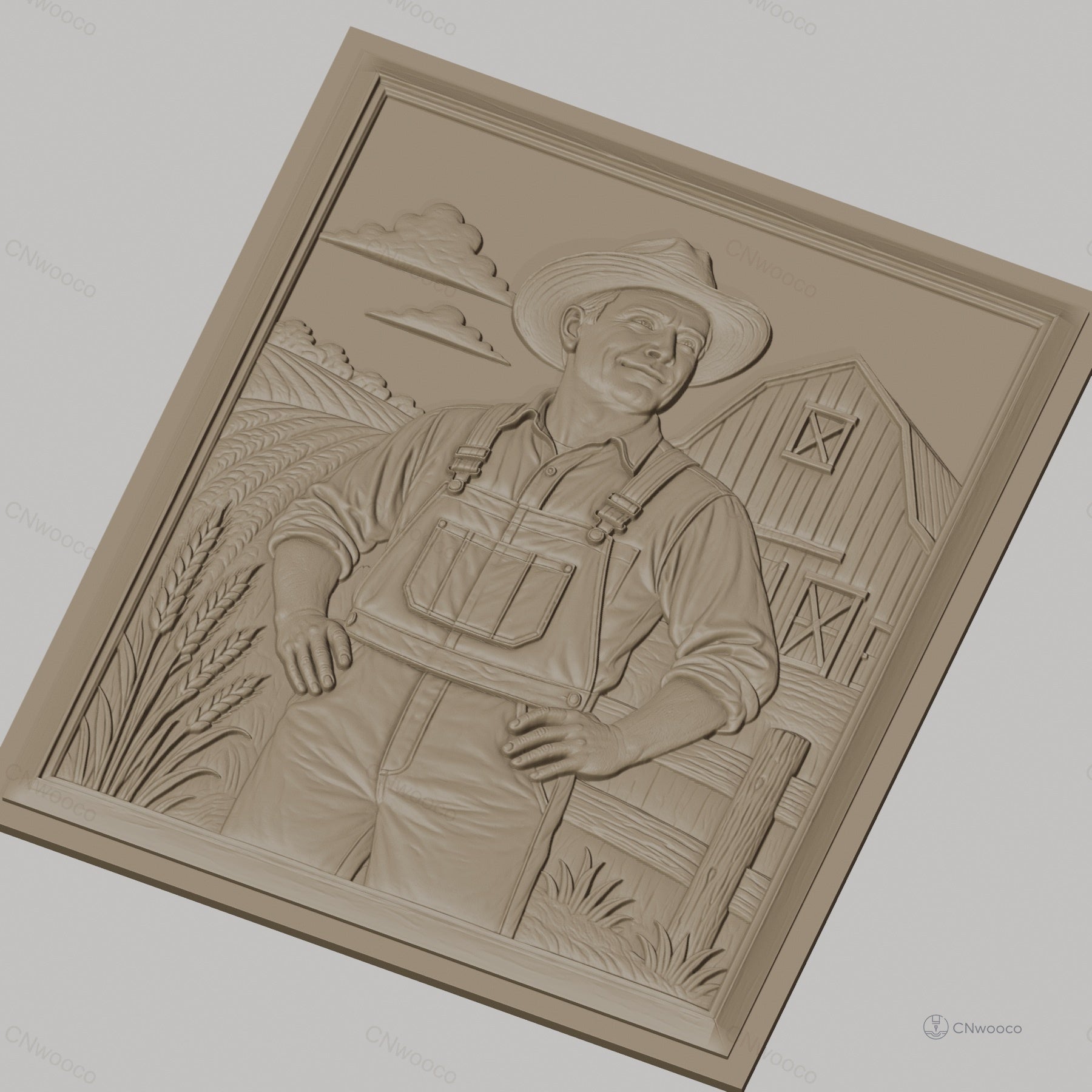 Fichier CNC & impression 3D paysan, champ de blé, grange, haute qualité relief STL