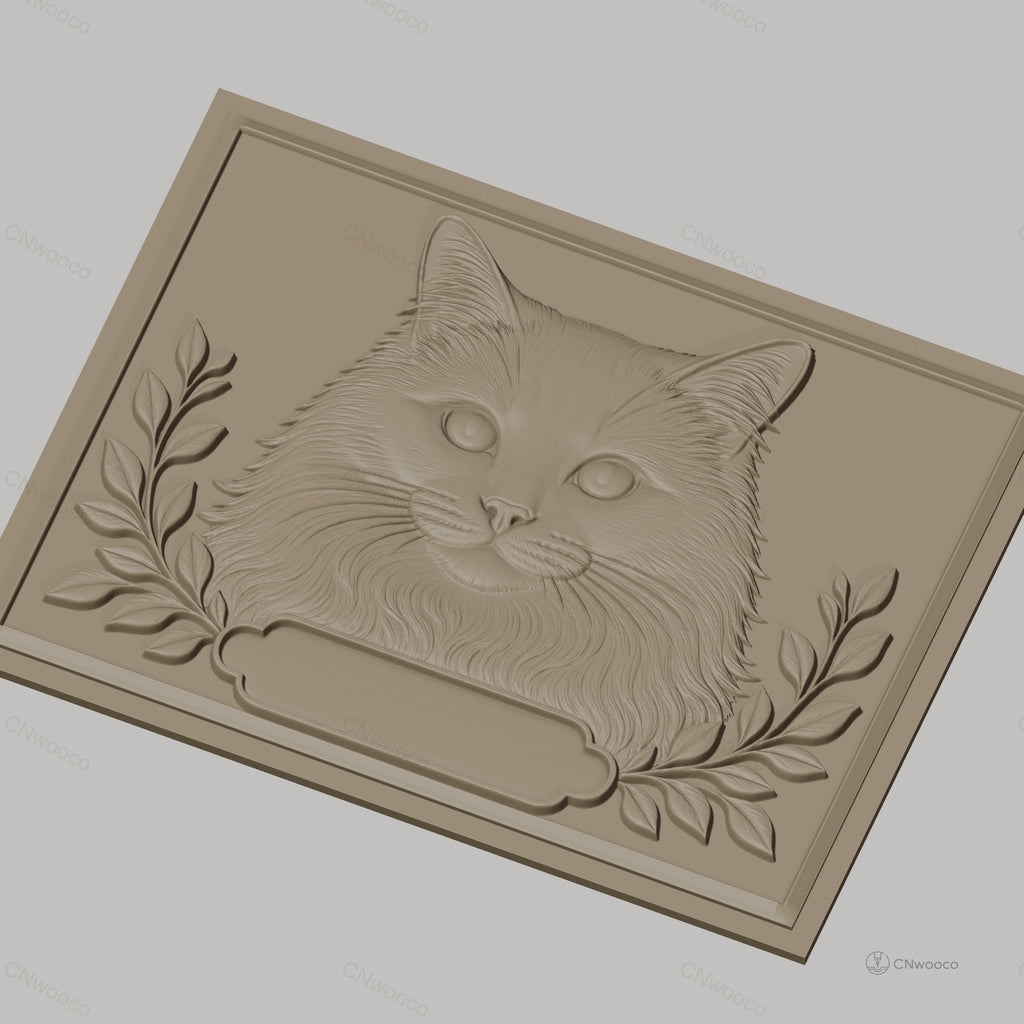 Fichier CNC & impression 3D chat avec feuilles décoratives, haute qualité relief STL