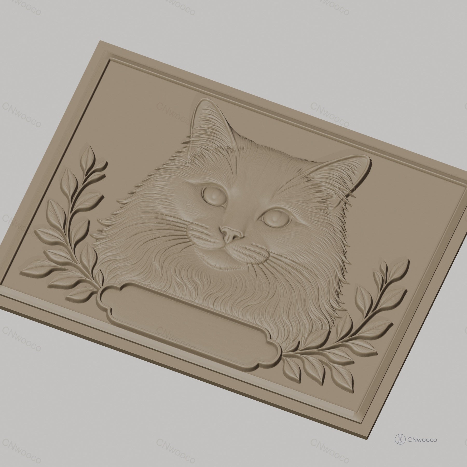 Fichier CNC & impression 3D chat avec feuilles décoratives, haute qualité relief STL