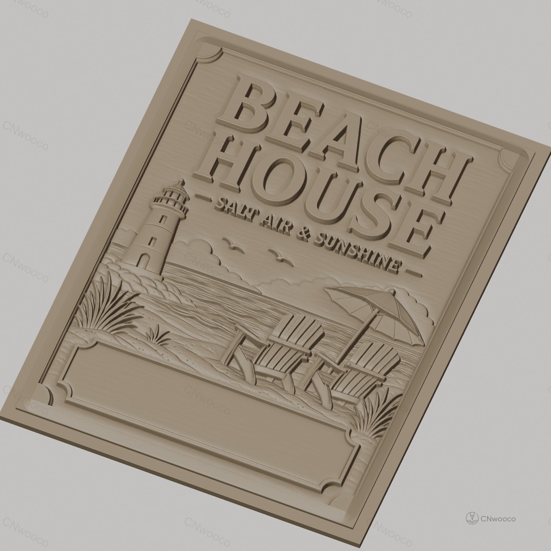 Fichier CNC & impression 3D plage, phare, chaises Adirondack, parasol, haute qualité relief STL