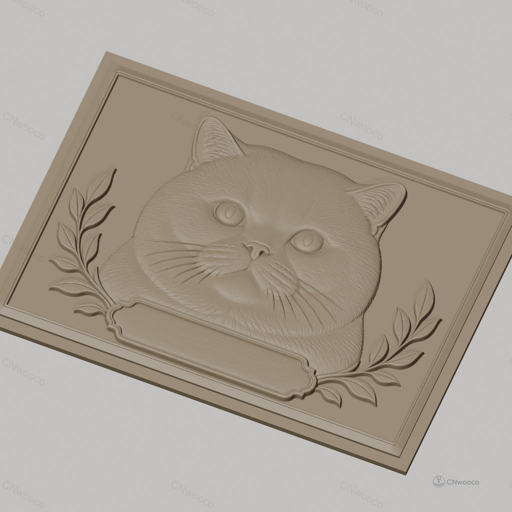 Fichier CNC & impression 3D Chat, tête de chat avec feuilles décoratives, haute qualité relief STL