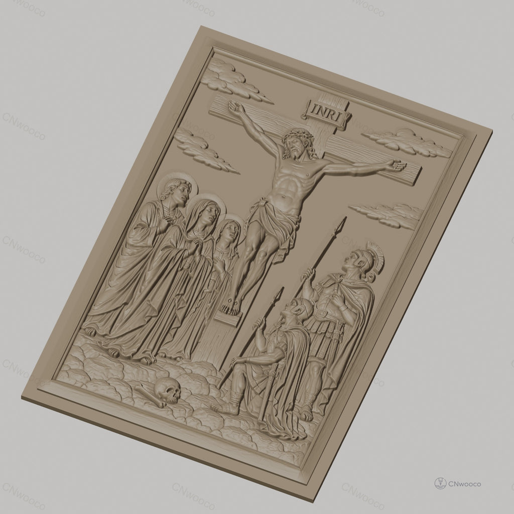Fichier CNC & impression 3D crucifixion de Jésus, personnages religieux et soldats romains, haute qualité relief STL