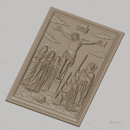 Fichier CNC & impression 3D crucifixion de Jésus, personnages religieux et soldats romains, haute qualité relief STL