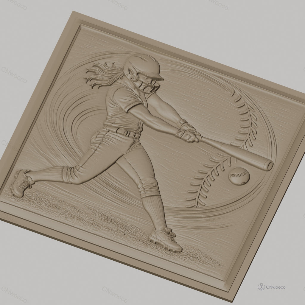 Fichier CNC & impression 3D softball féminin, joueuse frappant balle, haute qualité relief STL