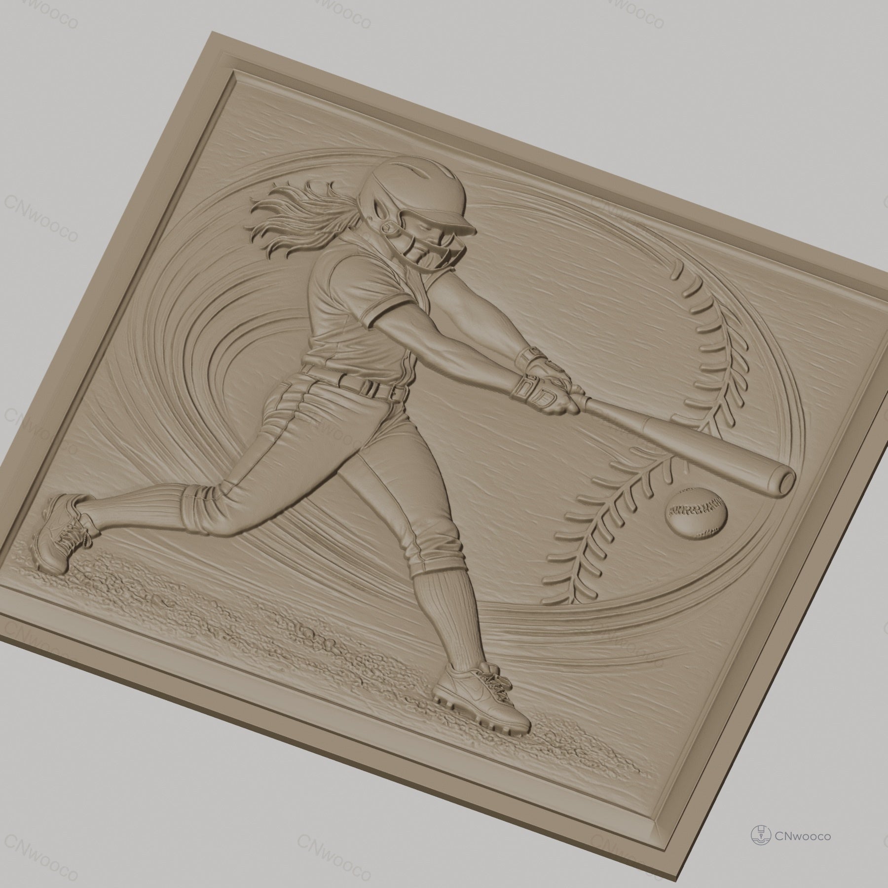 Fichier CNC & impression 3D softball féminin, joueuse frappant balle, haute qualité relief STL