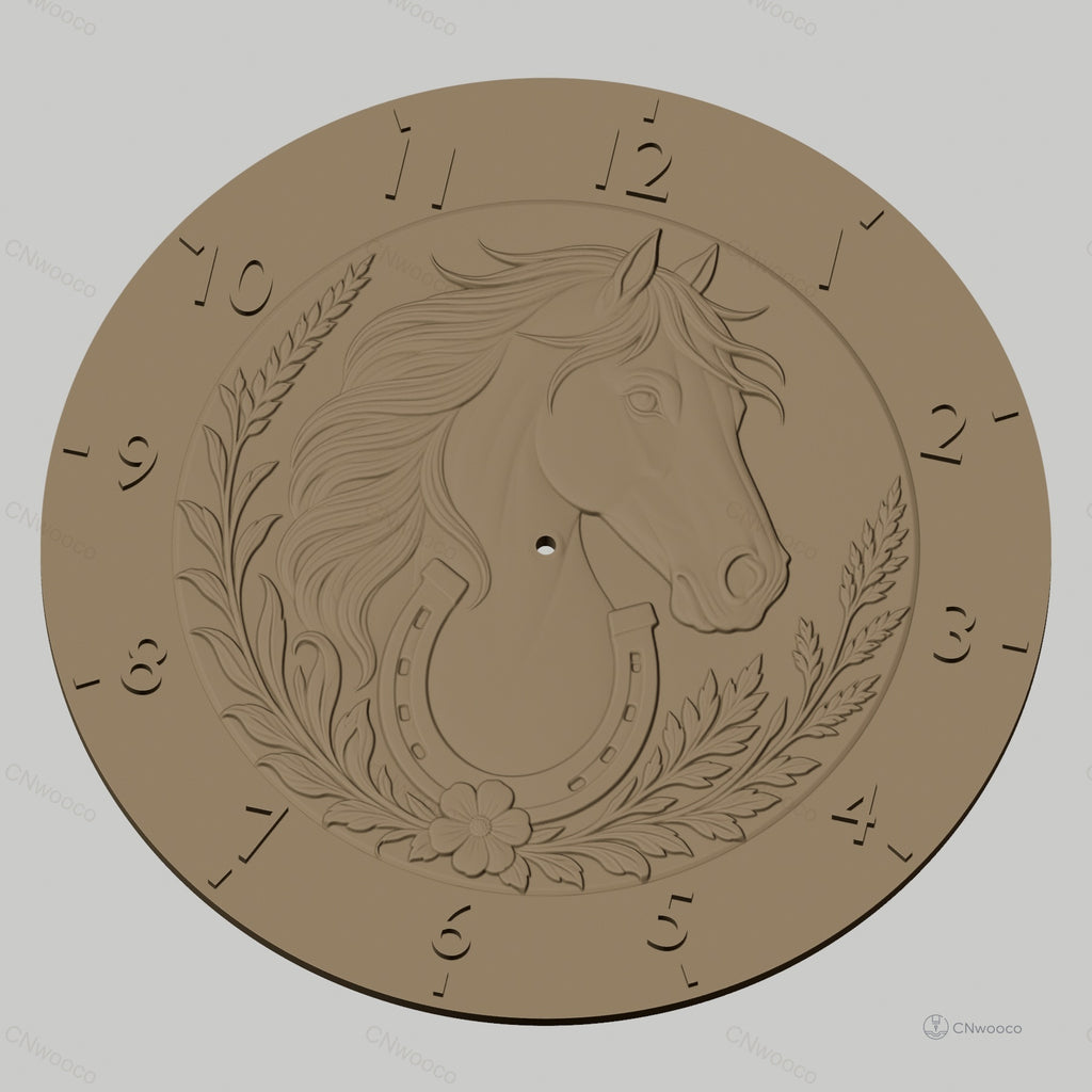 Fichier CNC & impression 3D horloge murale cheval et fer à cheval STL