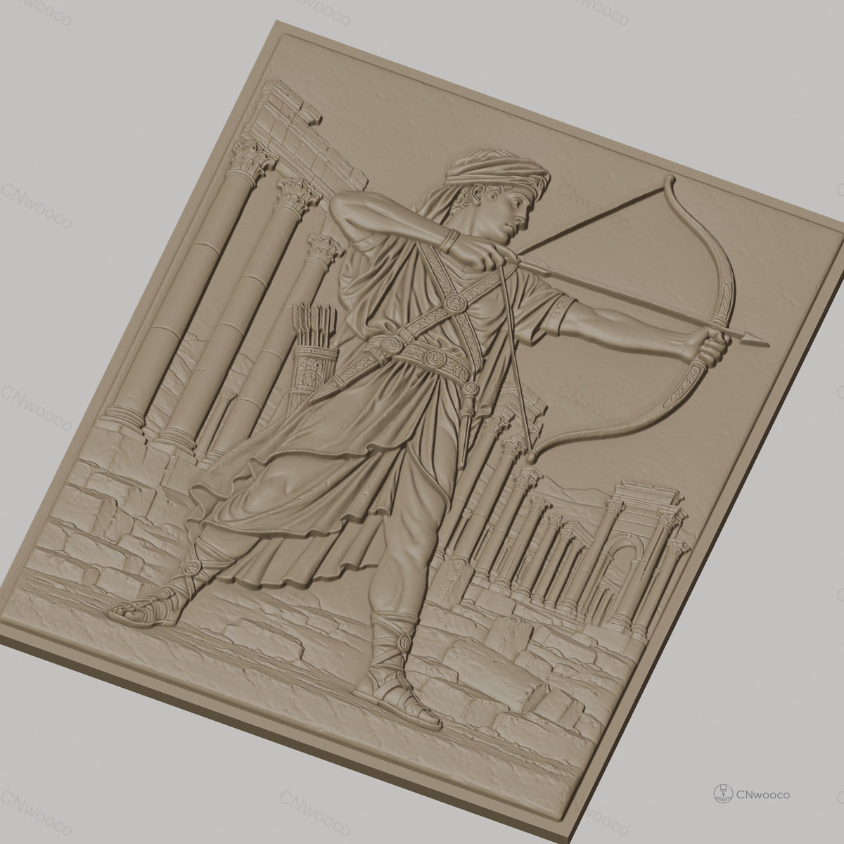 Fichier CNC & impression 3D archer antique, ruines grecques et colonne, haute qualité relief STL