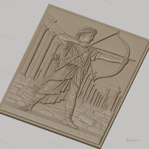 Fichier CNC & impression 3D archer antique, ruines grecques et colonne, haute qualité relief STL
