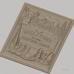 Fichier CNC & impression 3D panneau chasse, cerf, cabane, bottes et fusil, haute qualité relief STL