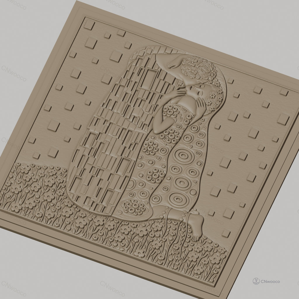 Fichier CNC & impression 3D Le Baiser de Klimt, couple enlacé, motifs floraux et géométriques haute qualité relief STL