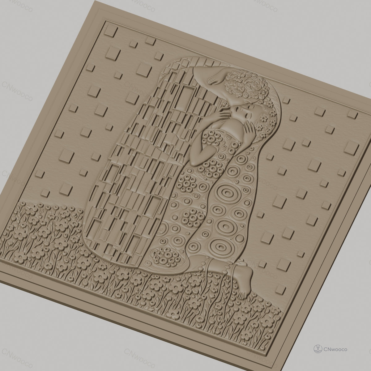 Fichier CNC & impression 3D Le Baiser de Klimt, couple enlacé, motifs floraux et géométriques haute qualité relief STL