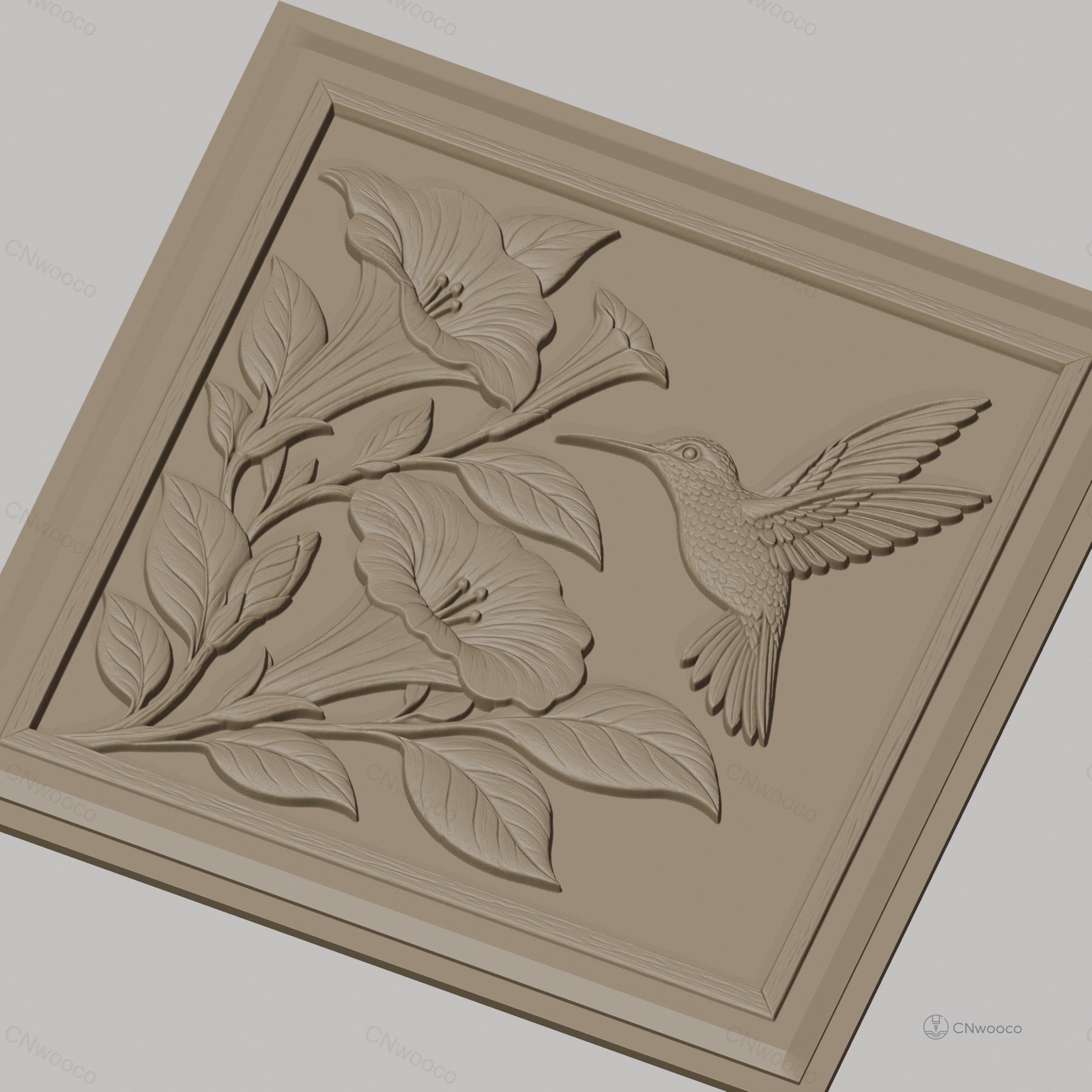 Fichier CNC & impression 3D colibri et fleurs, relief nature et botanique, haute qualité relief STL