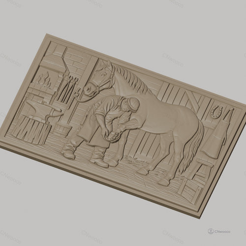 Fichier CNC & impression 3D maréchal-ferrant, cheval, atelier, étrier, enclume, haute qualité relief STL