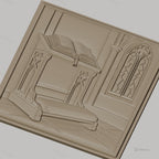 Fichier CNC & impression 3D pupitre de prière, livre ouvert et fenêtre gothique, haute qualité relief STL