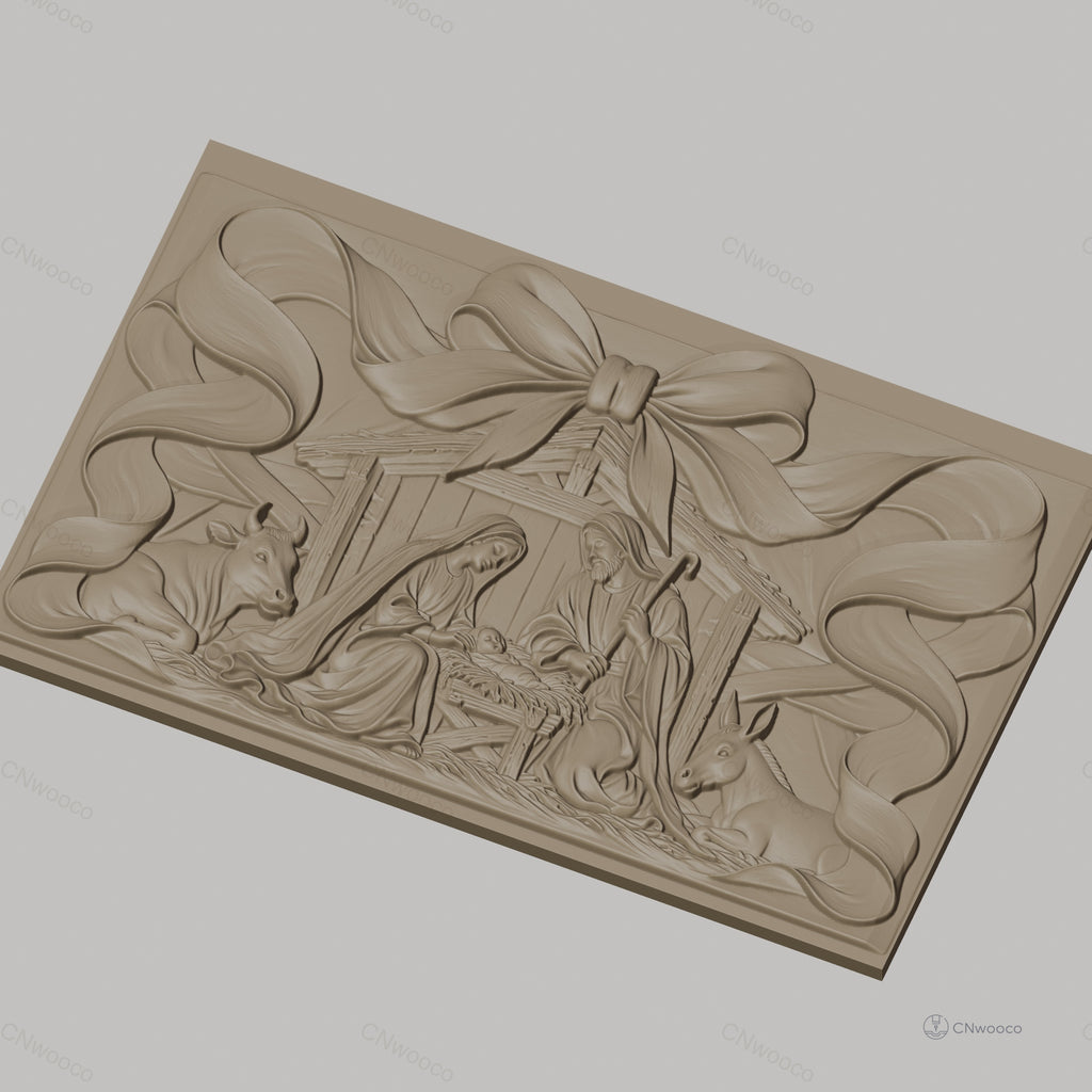 Fichier CNC & impression 3D scène de la nativité avec crèche, Marie, Joseph, Jésus, animaux, haute qualité relief STL
