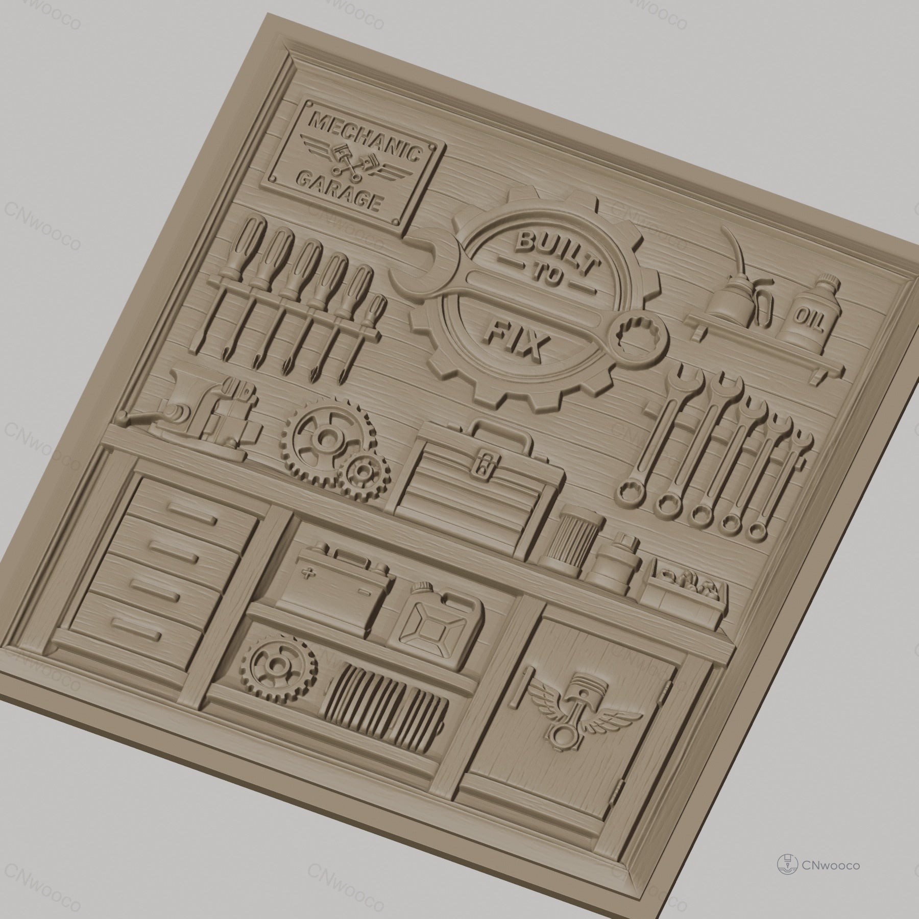 Fichier CNC & impression 3D garage de mécanicien, outils mécaniques, boîte à outils, clés, haute qualité relief STL