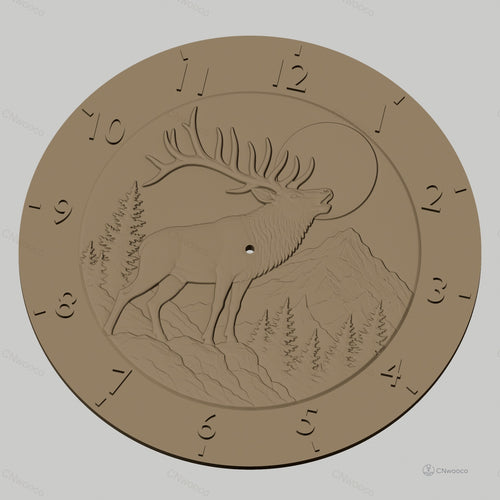 Fichier CNC & impression 3D horloge murale cerf montagne nature relief STL