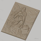 Fichier CNC & impression 3D Viking guerrier avec hache, drakkar et paysage montagneux, haute qualité relief STL