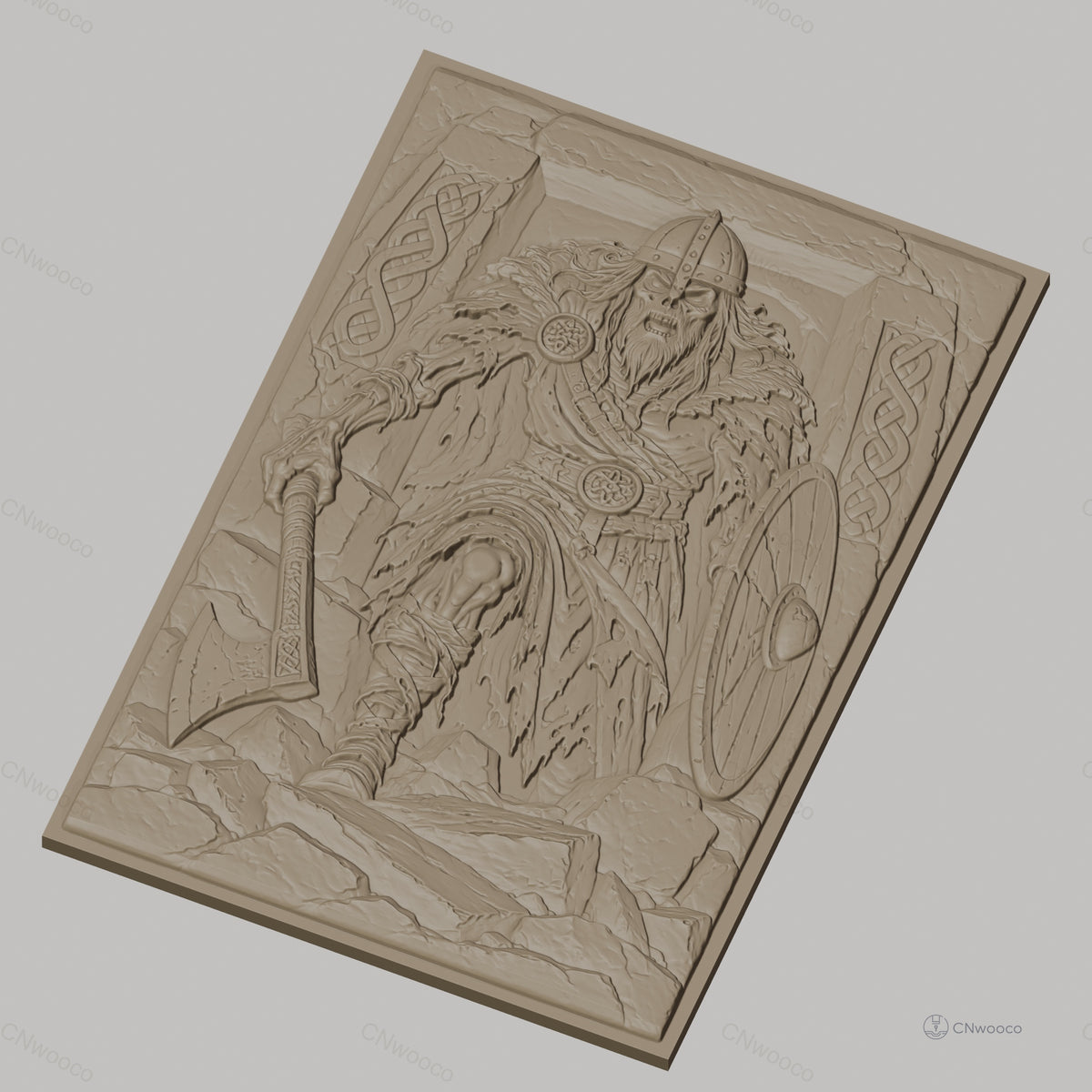 Fichier CNC & impression 3D Viking guerrier avec hache et bouclier, haute qualité relief STL