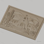 Fichier CNC & impression 3D relief de mission espagnole, cactus et montagne, haute qualité relief STL