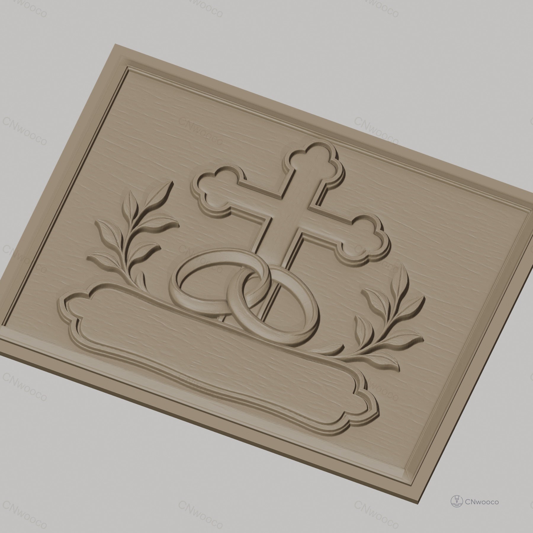 Fichier CNC & impression 3D mariage, bagues entrelacées, croix et feuillage, haute qualité relief STL