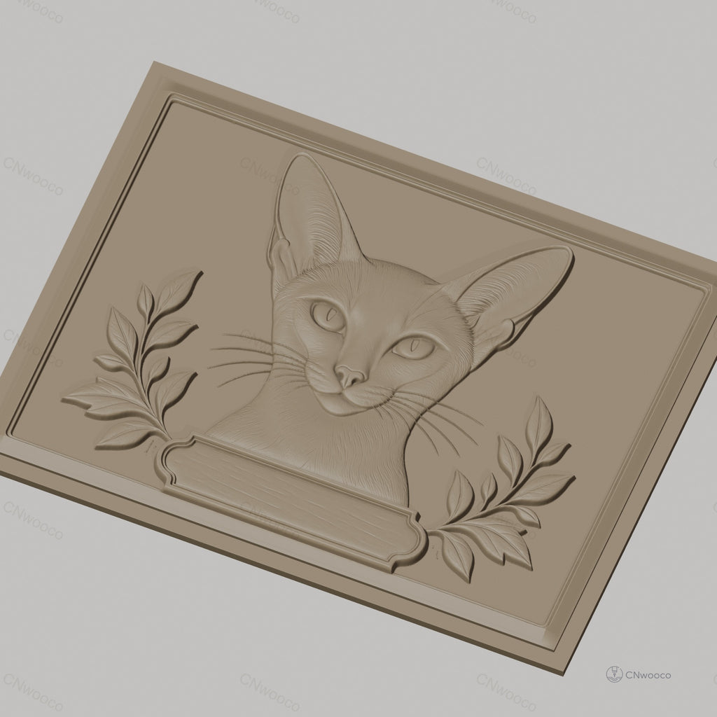 Fichier CNC & impression 3D chat oriental avec feuilles décoratives, haute qualité relief STL