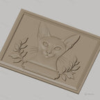 Fichier CNC & impression 3D chat oriental avec feuilles décoratives, haute qualité relief STL