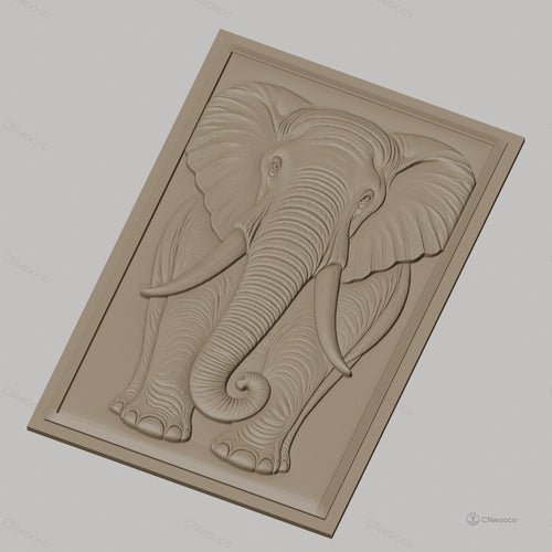 Fichier CNC & impression 3D éléphant frontal, relief avec trompe et défenses, haute qualité relief STL