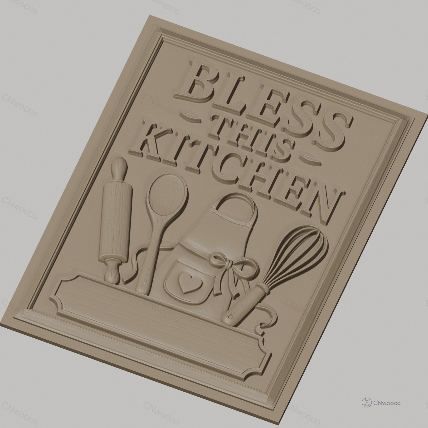 Fichier CNC & impression 3D thème cuisine, ustensiles de cuisine, tablier, rouleau à pâtisserie relief haute qualité relief STL