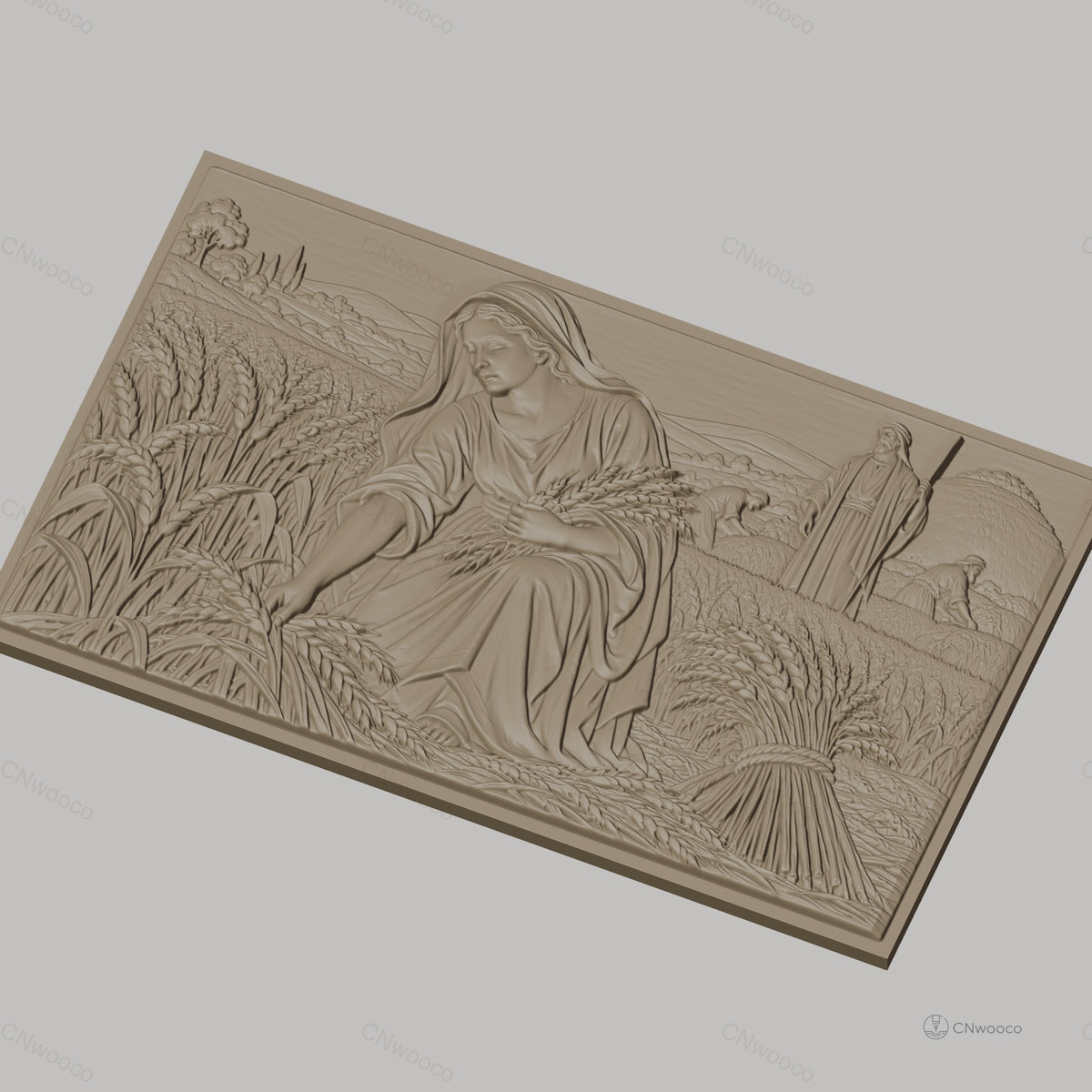 Fichier CNC & impression 3D Moisson ancienne, femme et paysans récoltant le blé, haute qualité relief STL