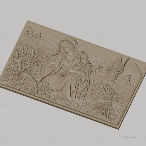 Fichier CNC & impression 3D Moisson ancienne, femme et paysans récoltant le blé, haute qualité relief STL