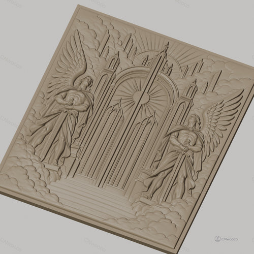 Fichier CNC & impression 3D portes célestes, anges gardiens avec épées, haute qualité relief STL