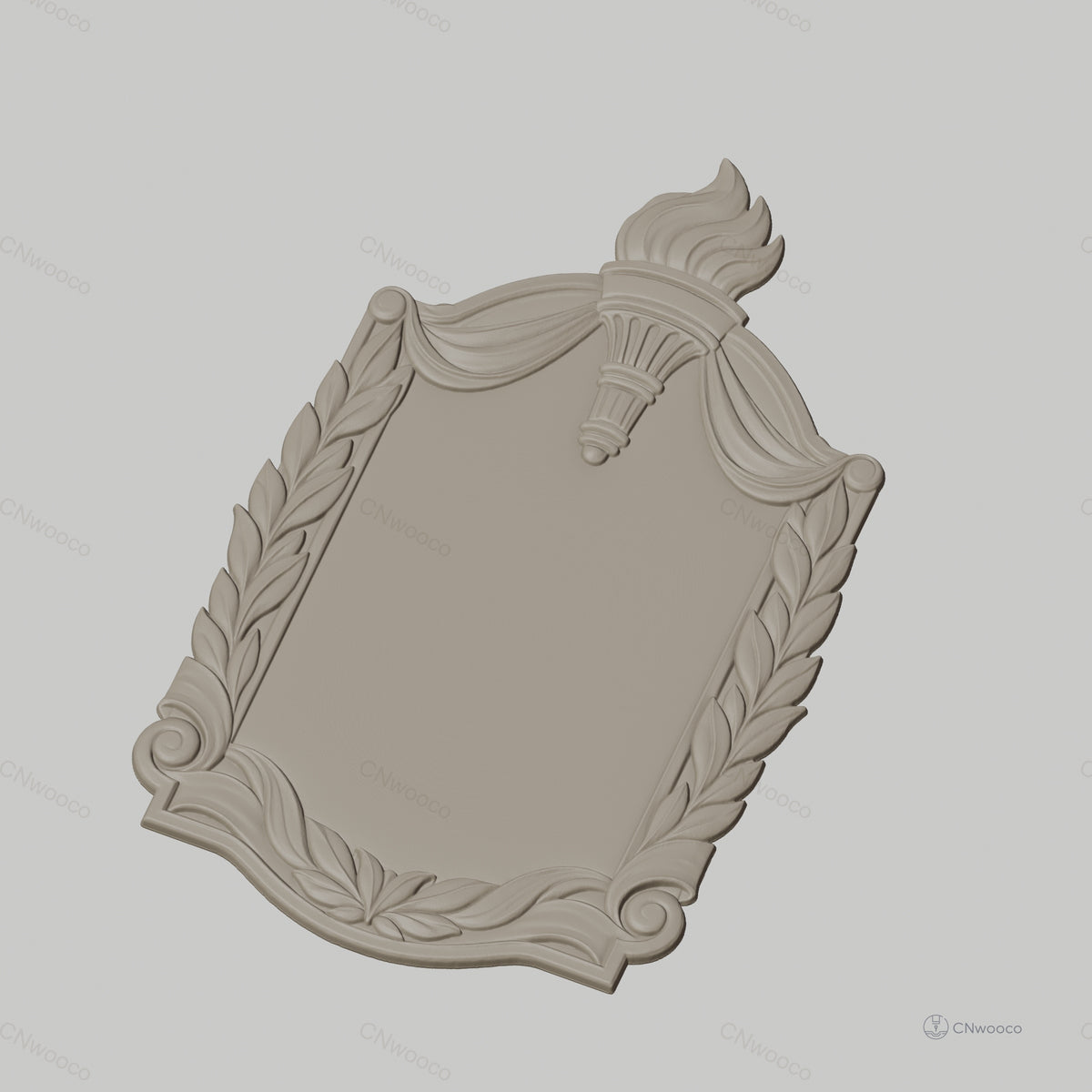 Fichier CNC & impression 3D plaque décorative avec torche et feuillage, STL très haute qualité
