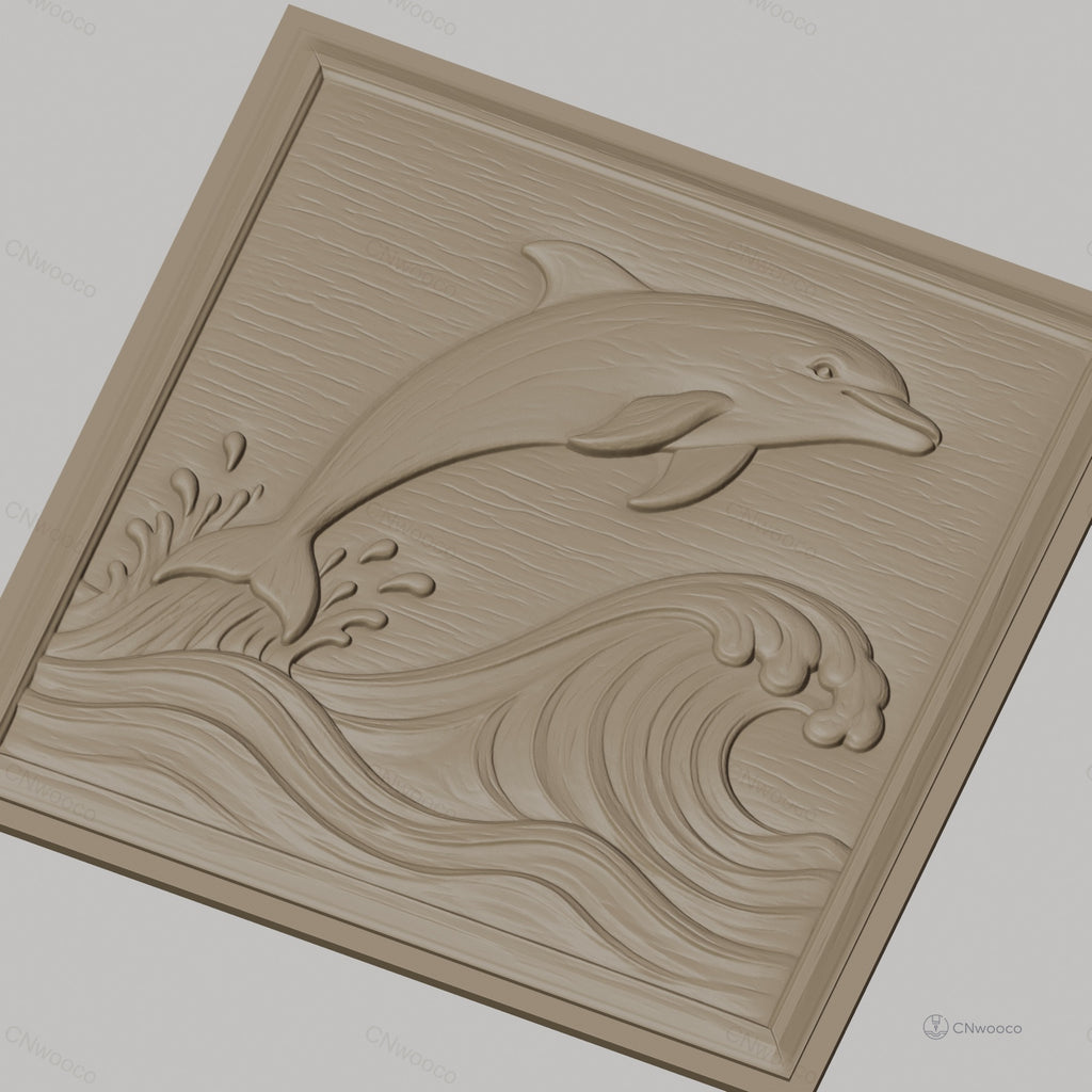 Fichier CNC & impression 3D dauphin sautant, vagues et éclaboussures, haute qualité relief STL